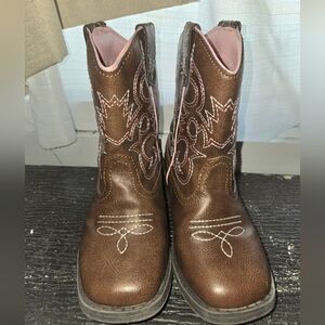 Brown Western Cowgirl Boots with Pink Accent Size 9 Toddler